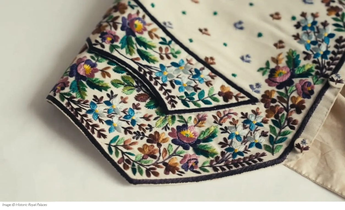 Hand‑painted artwork for Cole & Son’s Court Embroidery wallpaper, inspired by historic embroidery.