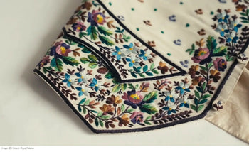 Hand‑painted artwork for Cole & Son’s Court Embroidery wallpaper, inspired by historic embroidery.