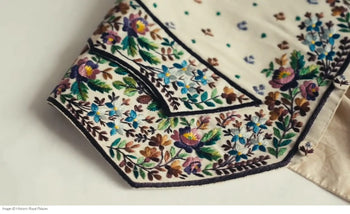 Hand‑painted artwork for Cole & Son’s Court Embroidery wallpaper, inspired by historic embroidery.