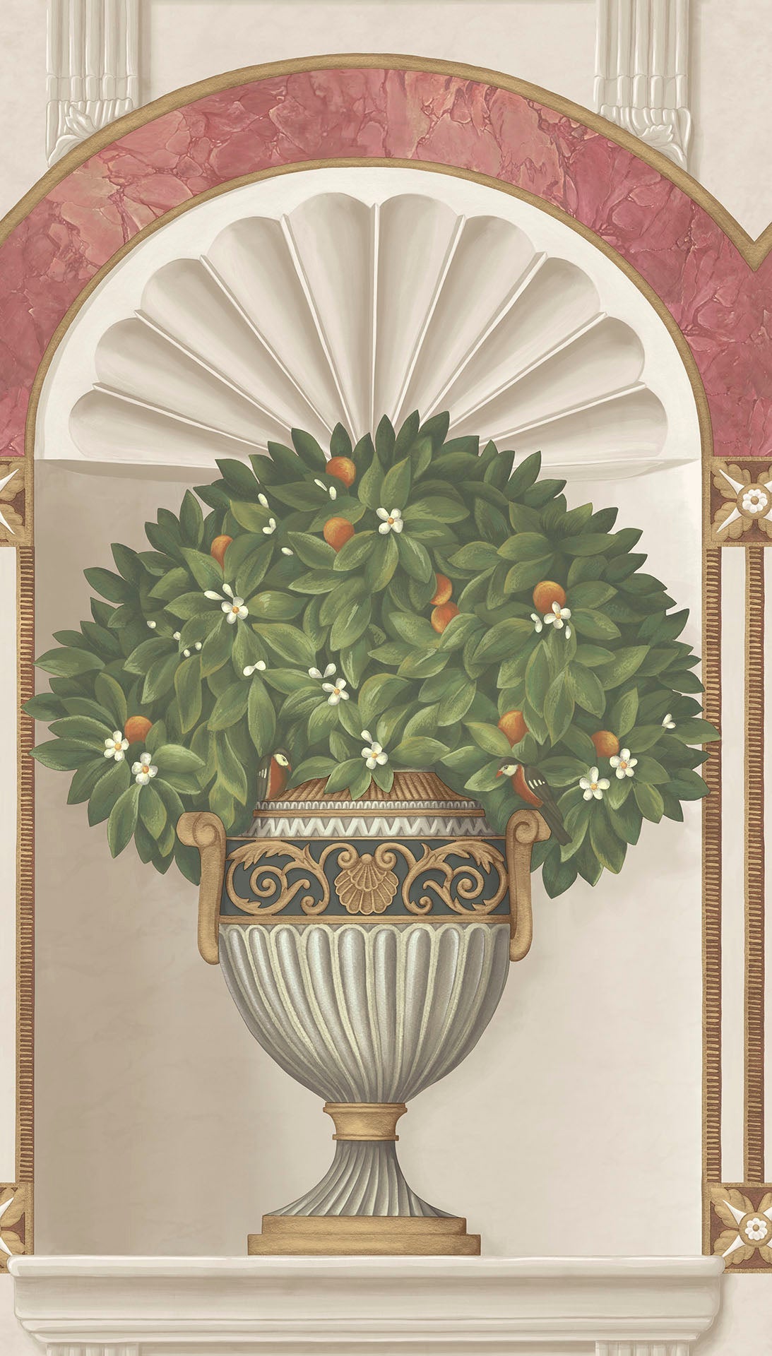 Royal Jardiniere - Spring Green & Rose on Stone